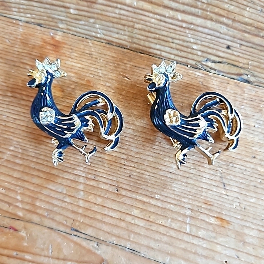 Vintage Black & Gold Rooster Pins